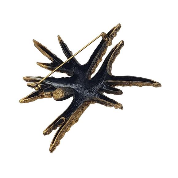 Vintage Tortolani Starfish Brooch Pin Gold Tone Textured Faux Pearl Sea Life 3in - Picture 7 of 8